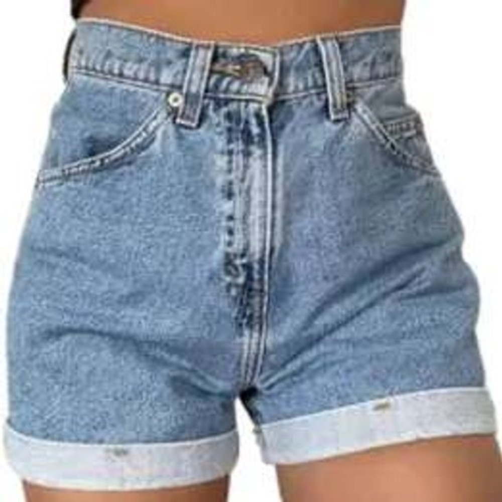 Vintage Levis 954 High Waisted Orange Tab Denim Shorts Medium Wash 13 32 Waist